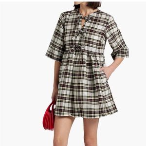 Ganni Plaid Silk/linen blend dress
